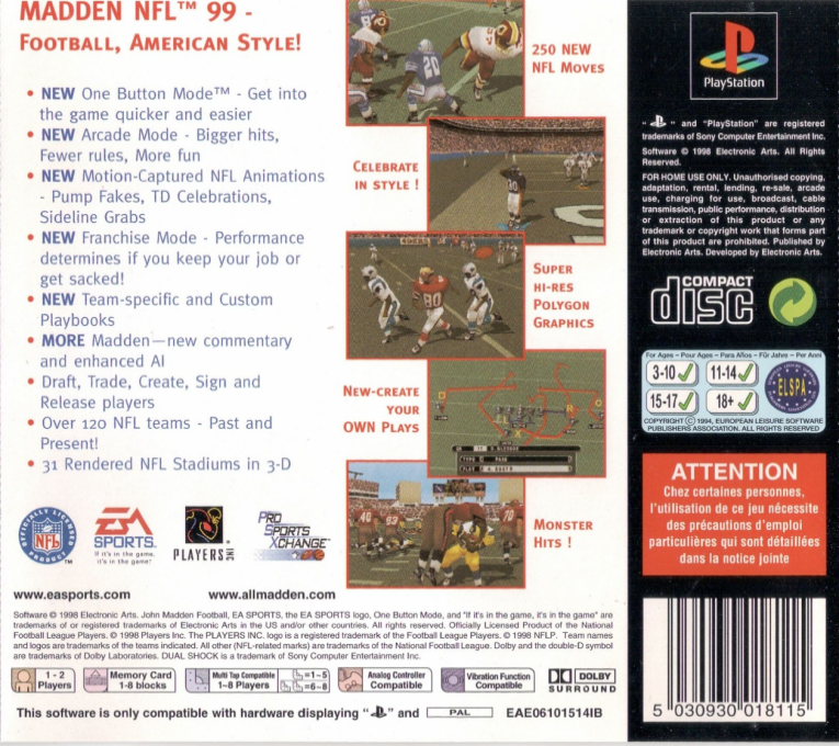 Madden Nfl 99 — box-2D-back (EU)