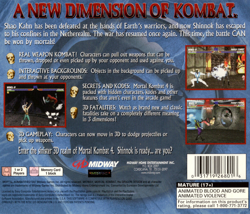 Mortal Kombat 4 — box-2D-back (US)