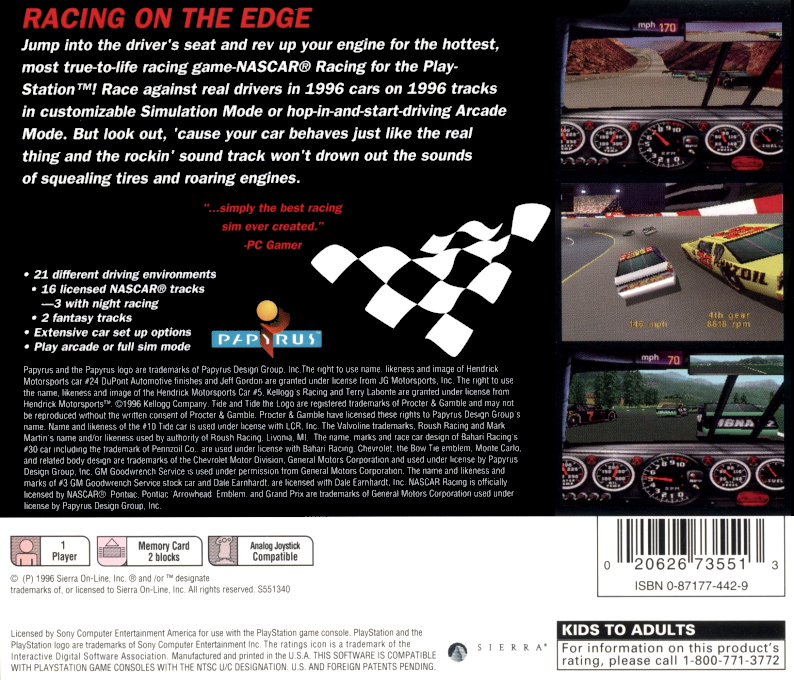 Nascar Racing — box-2D-back (US)