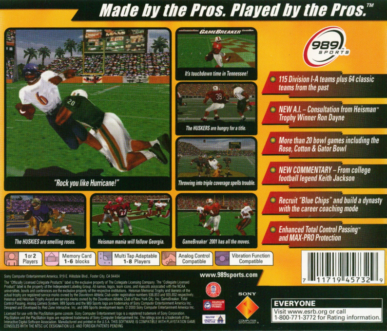 Ncaa Gamebreaker 2001 — box-2D-back (US)