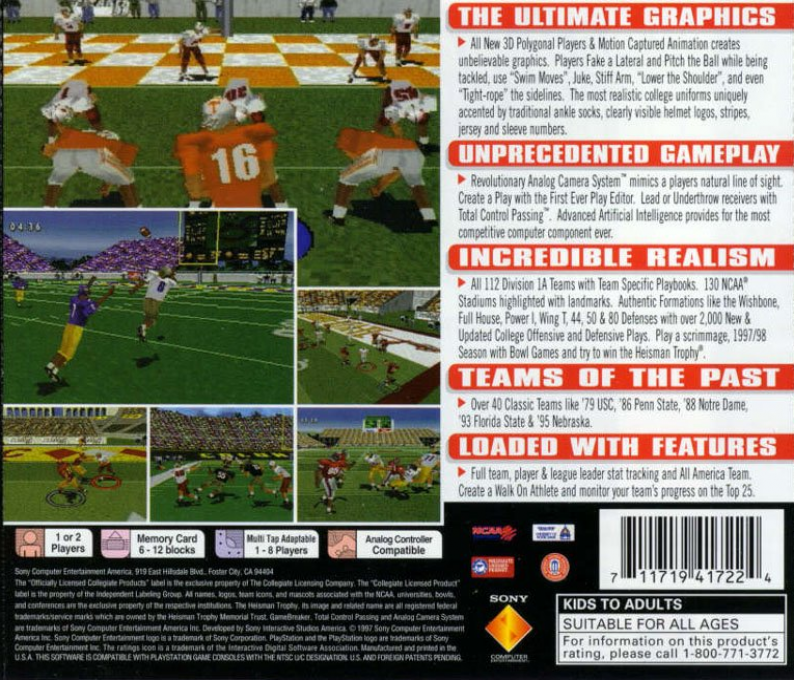 NCAA Gamebreaker 98 — box-2D-back (US)