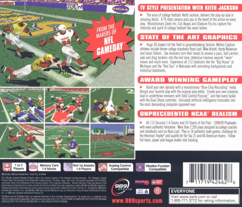 NCAA Gamebreaker 99 — box-2D-back (US)