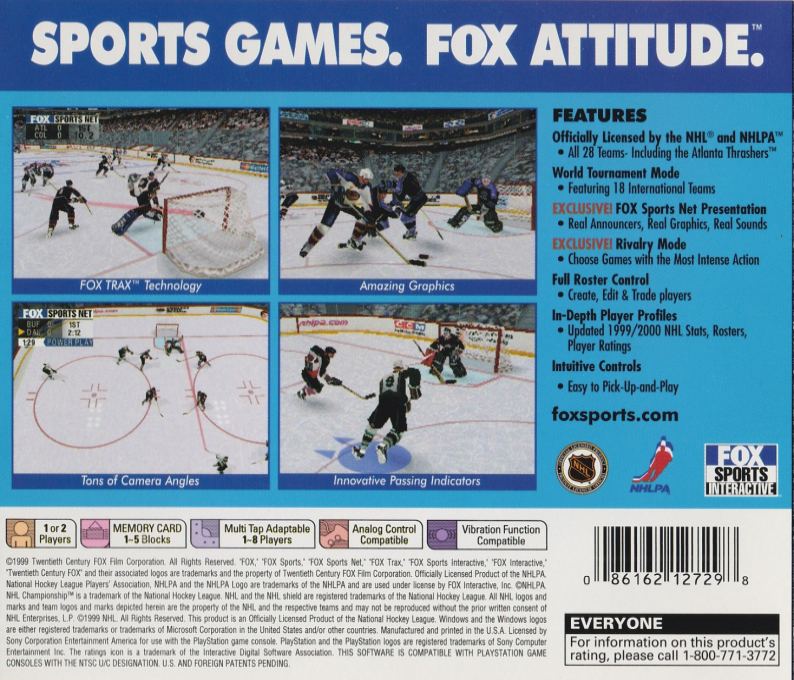 Fox Sports Nhl Championship 2000 — box-2D-back (US)