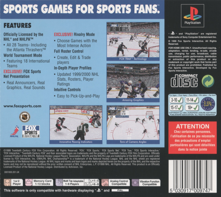 Fox Sports Nhl Championship 2000 — box-2D-back (EU)