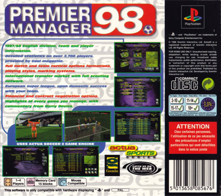 Premier Manager 98 — box-2D-back (EU)