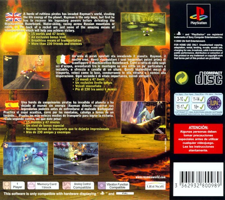 Rayman 2 - The Great Escape — box-2D-back (UK)