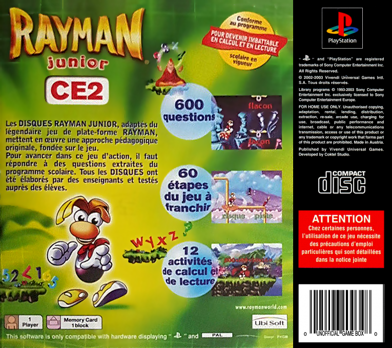 Rayman Junior - Level 3 — box-2D-back (FR)
