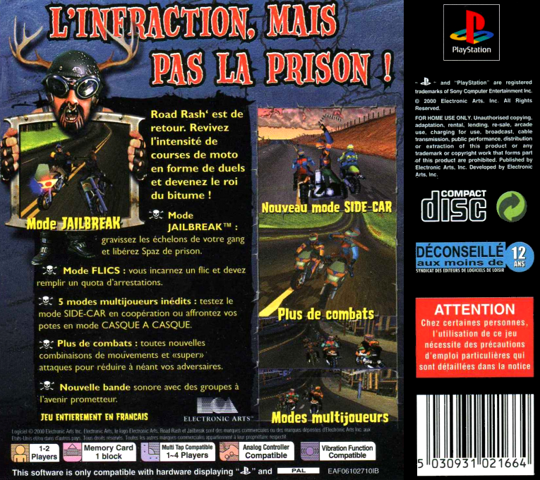 Road Rash - Jailbreak — box-2D-back (FR)