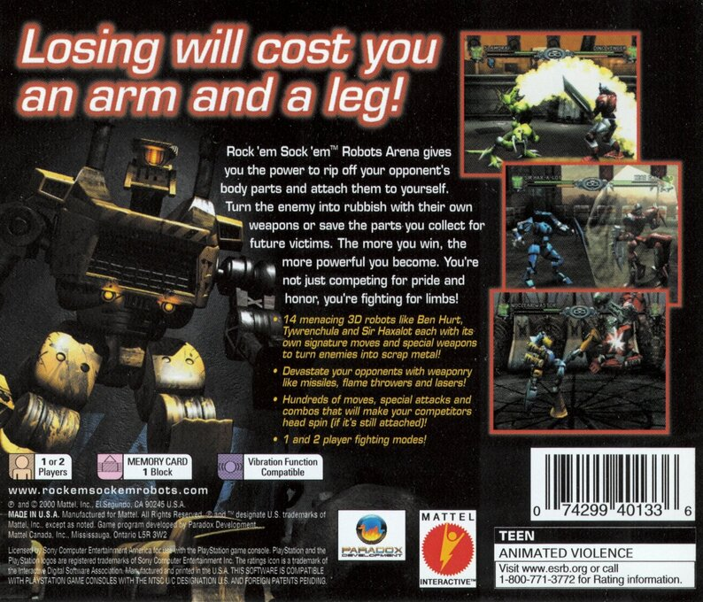 Rock 'em Sock 'em Robots Arena — box-2D-back (US)