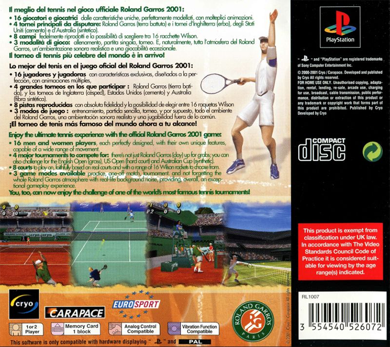Roland Garros French Open 2001 — box-2D-back (IT)