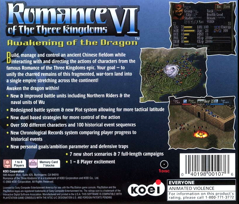 Romance Of The Three Kingdoms 6 — box-2D-back (US)