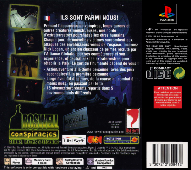 Roswell Conspiracies - Aliens, Myths And Legends — box-2D-back (FR)