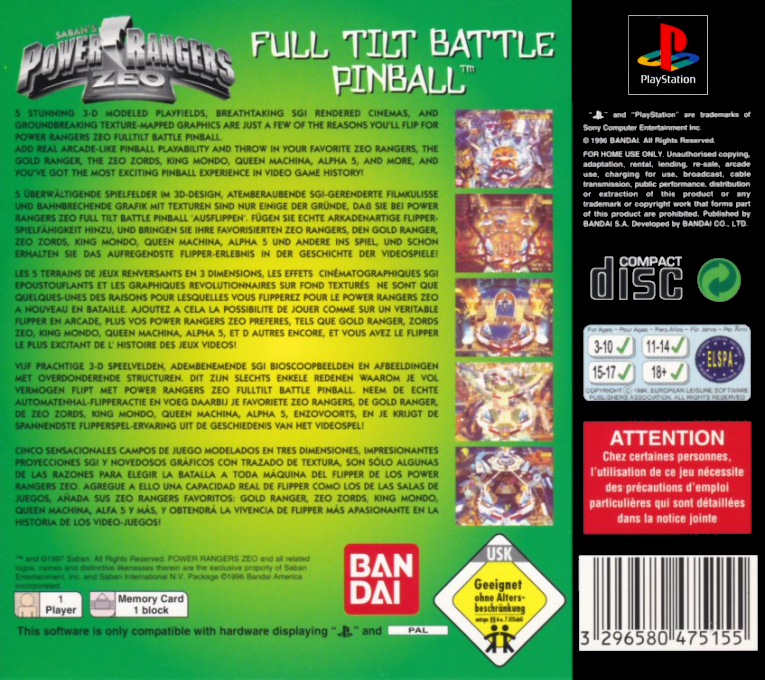 Power Rangers Zeo - Full Tilt Battle Pinball — box-2D-back (EU)