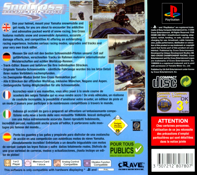 Sno-cross Championship Racing — box-2D-back (EU)