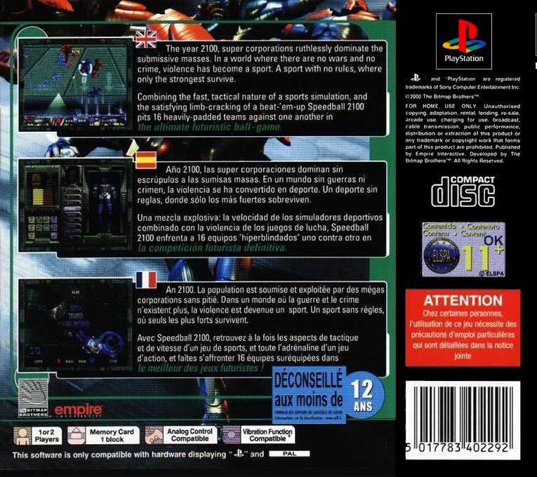 Speedball 2100 — box-2D-back (EU)