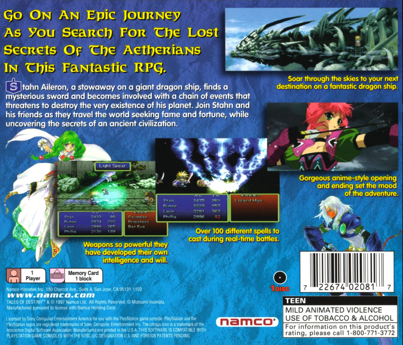 Tales Of Destiny — box-2D-back (US)