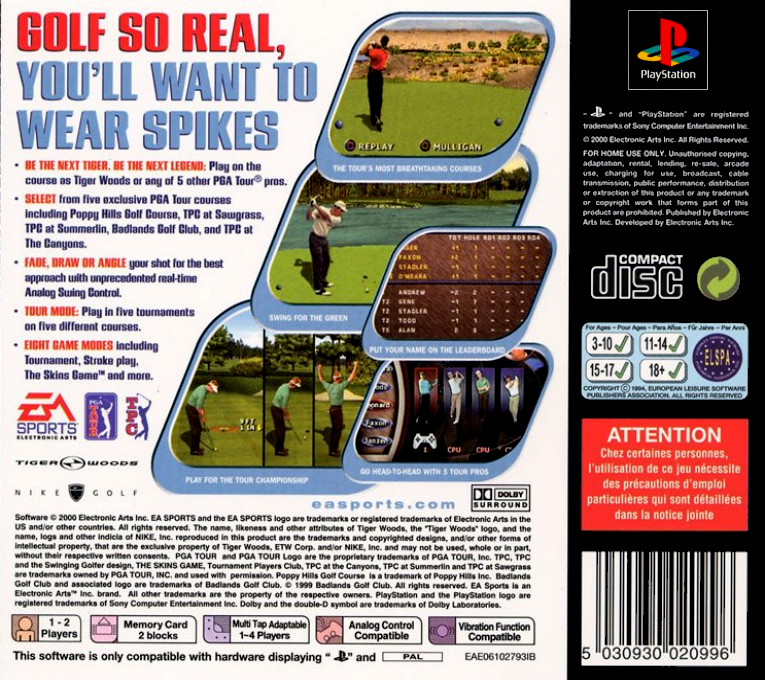 Tiger Woods Pga Tour 2000 — box-2D-back (EU)