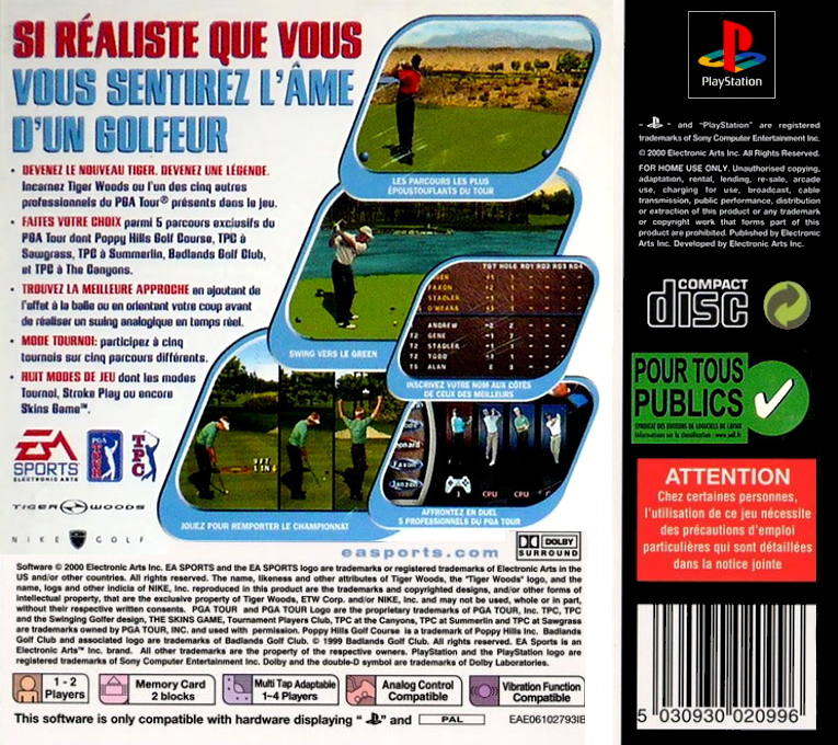 Tiger Woods Pga Tour 2000 — box-2D-back (FR)