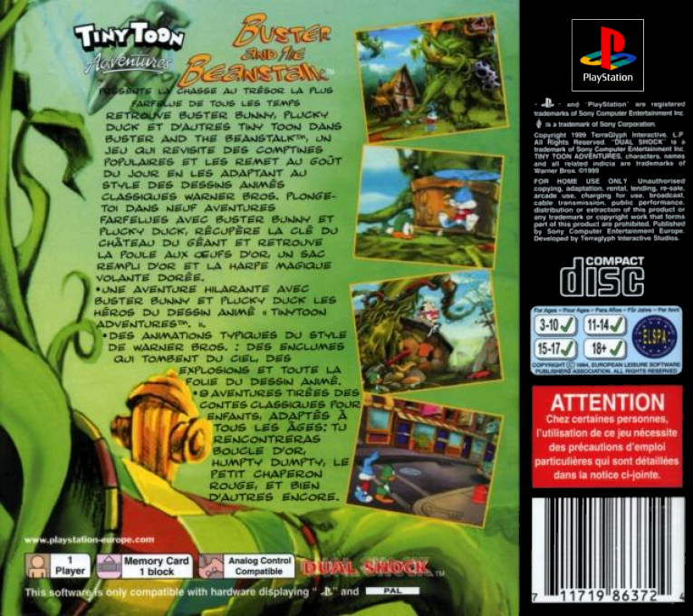 Tiny Toon Adventures - The Great Beanstalk — box-2D-back (FR)