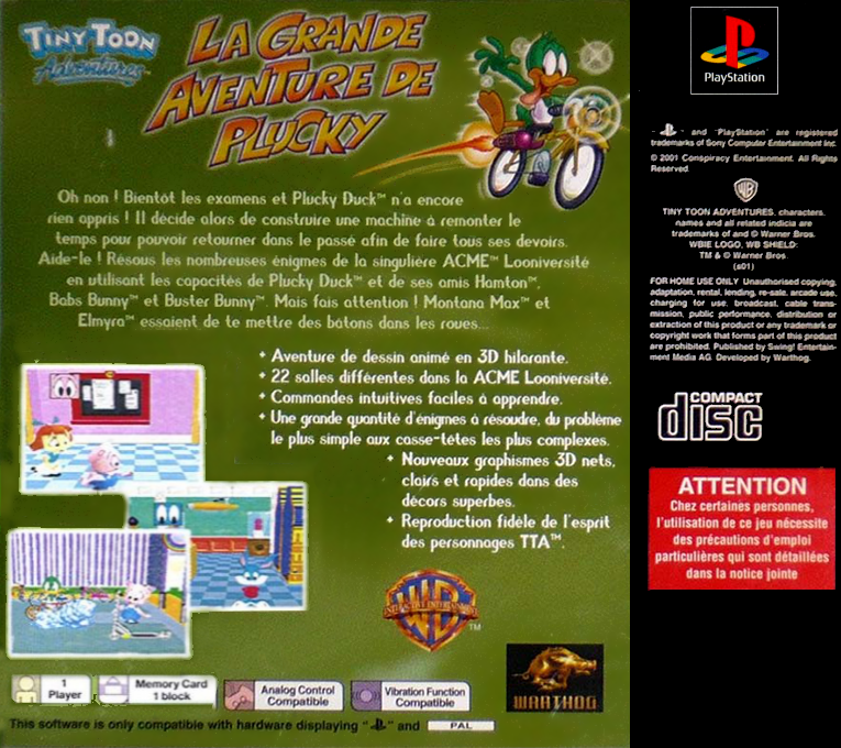 Tiny Toon Adventures - Plucky's Big Adventure — box-2D-back (FR)