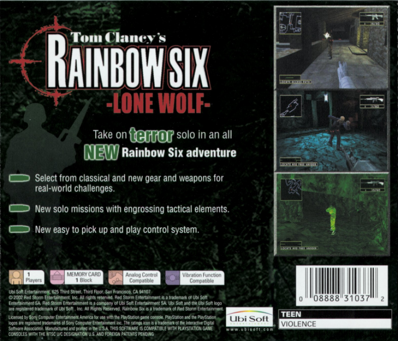 Tom Clancy's Rainbow Six - Lone Wolf — box-2D-back (US)