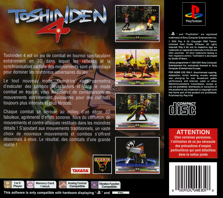 Toshinden 4 — box-2D-back (FR)