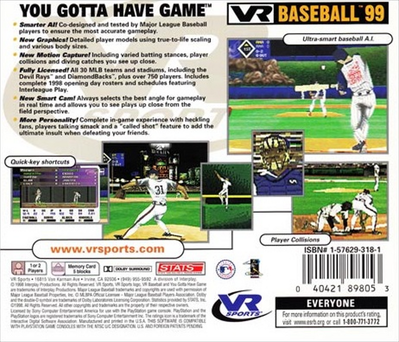 Vr Baseball '99 — box-2D-back (US)