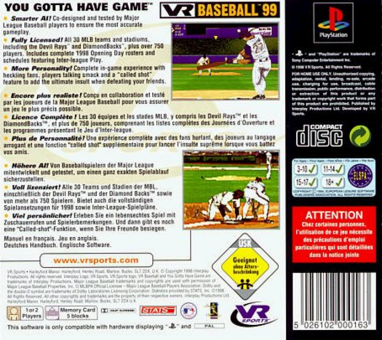 Vr Baseball '99 — box-2D-back (EU)