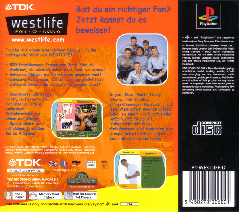 Westlife - Fan-o-mania — box-2D-back (DE)