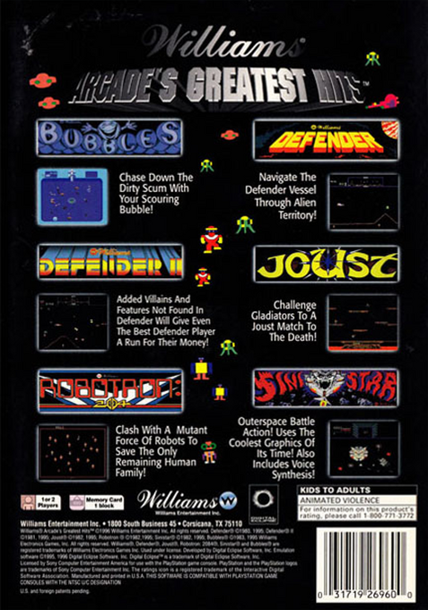Williams Arcade's Greatest Hits — box-2D-back (AME)