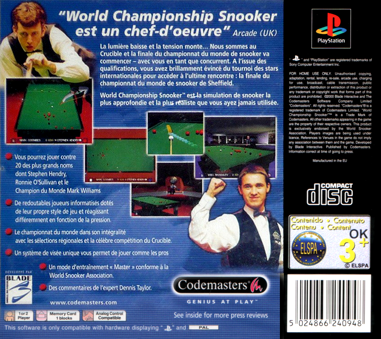 World Championship Snooker — box-2D-back (FR)