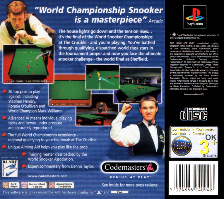 World Championship Snooker — box-2D-back (EU)