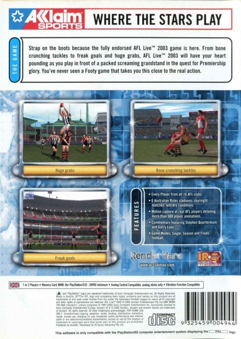 AFL Live 2003 — box-2D-back (AU)