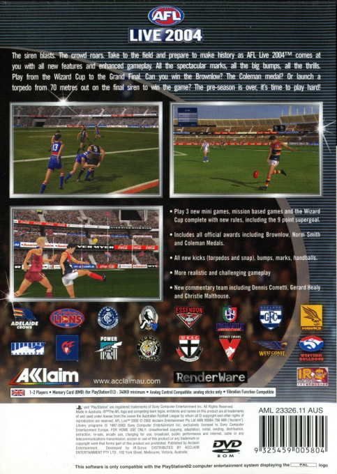 AFL Live 2004 — box-2D-back (AU)