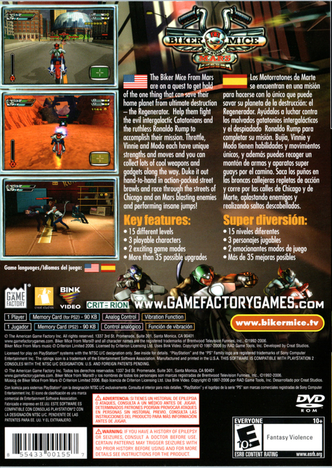 Biker Mice from Mars — box-2D-back (US)