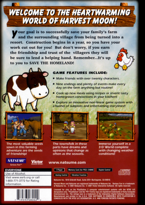 Harvest Moon - Save The Homeland — box-2D-back (US)
