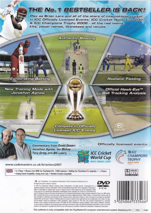 Brian Lara International Cricket 2007 — box-2D-back (EU)