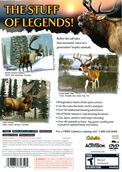 Cabela's Legendary Adventures — box-2D-back (US)