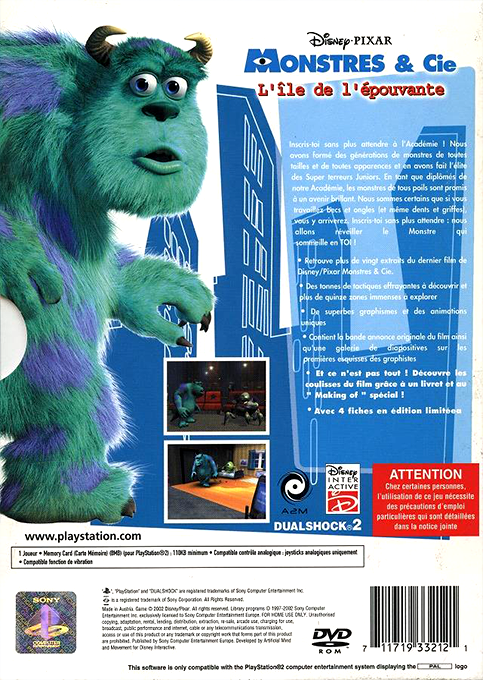 Disney Pixar Monsters, Inc. - Scare Island — box-2D-back (FR)