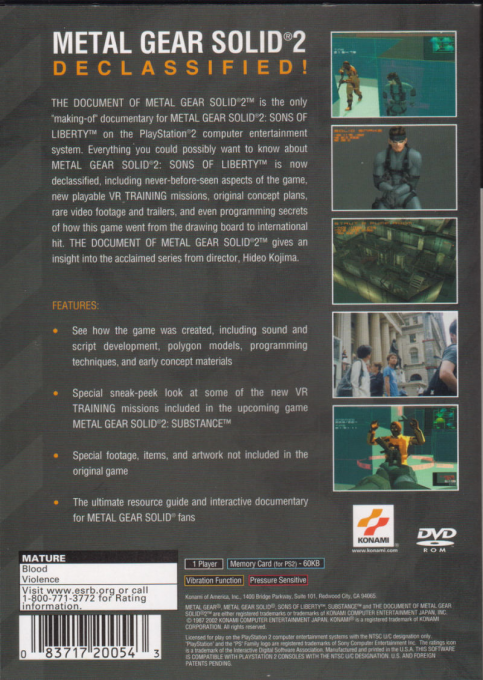 Document Of Metal Gear Solid 2, The — box-2D-back (US)