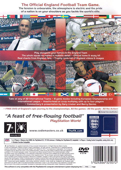 England International Football - 2004 Edition — box-2D-back (EU)