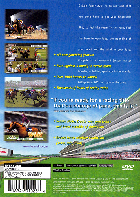 Gallop Racer 2001 — box-2D-back (US)