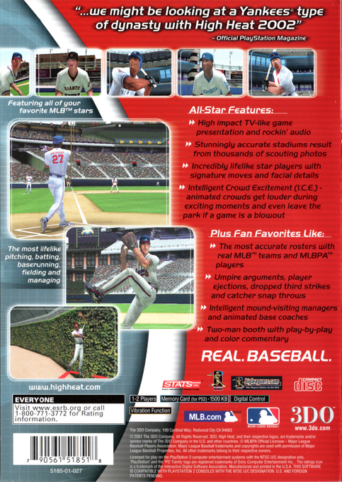High Heat Major League Baseball 2002 — box-2D-back (US)