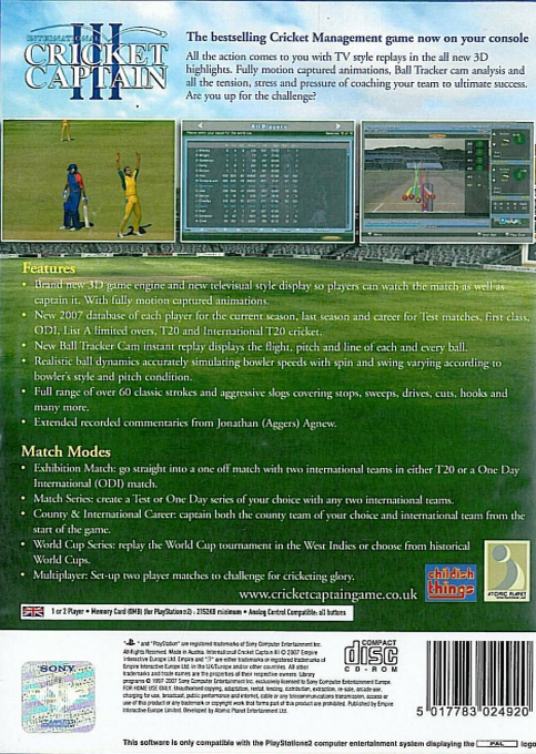 International Cricket Captain 3 — box-2D-back (EU)
