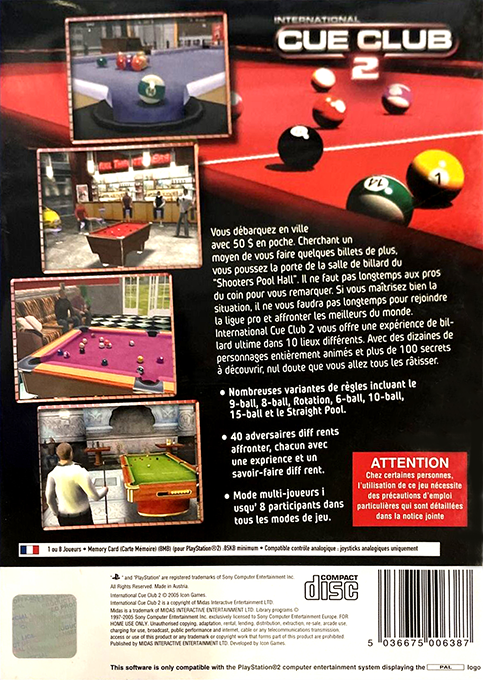 International Cue Club 2 — box-2D-back (FR)
