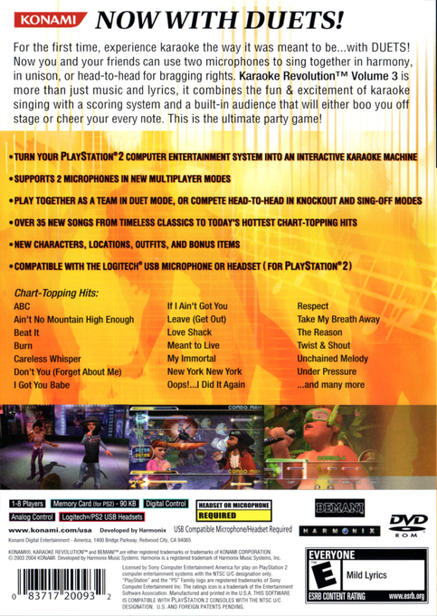 Karaoke Revolution Volume 3 — box-2D-back (US)