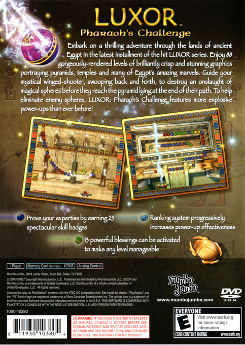Luxor Pharaoh's Challenge — box-2D-back (US)
