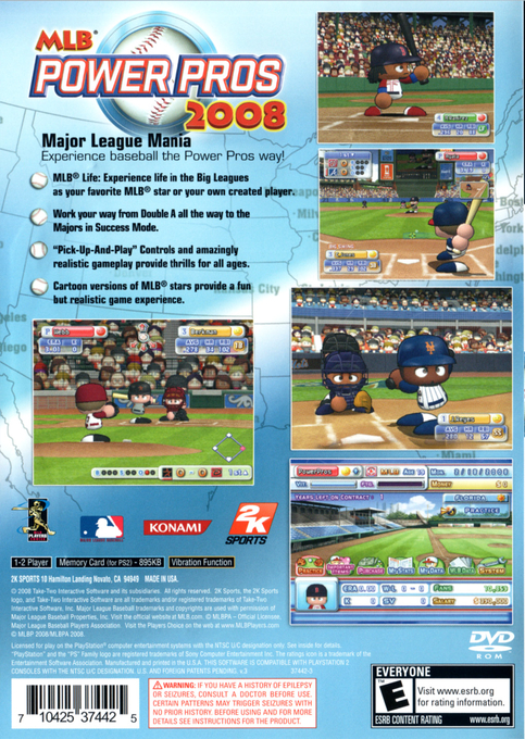 Mlb Power Pros 2008 — box-2D-back (US)