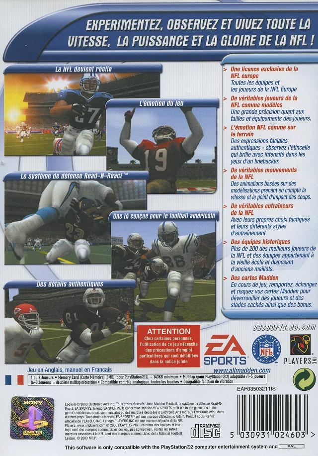 Madden Nfl 2001 — box-2D-back (FR)