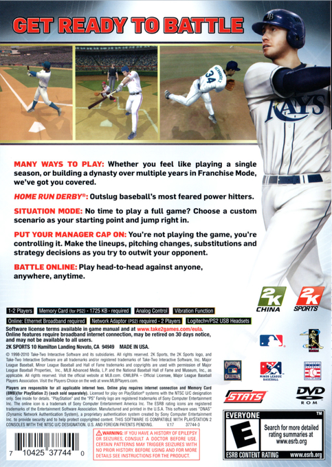 Major League Baseball 2k10 — box-2D-back (US)